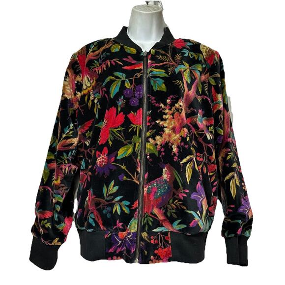 parsley & sage full zip quail bird boho art to wear Velour jacket Size L - Picture 1 of 8